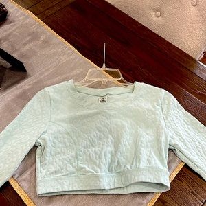 Crop Cheetah print embossed long sleeve top. It has a small opening on the lower